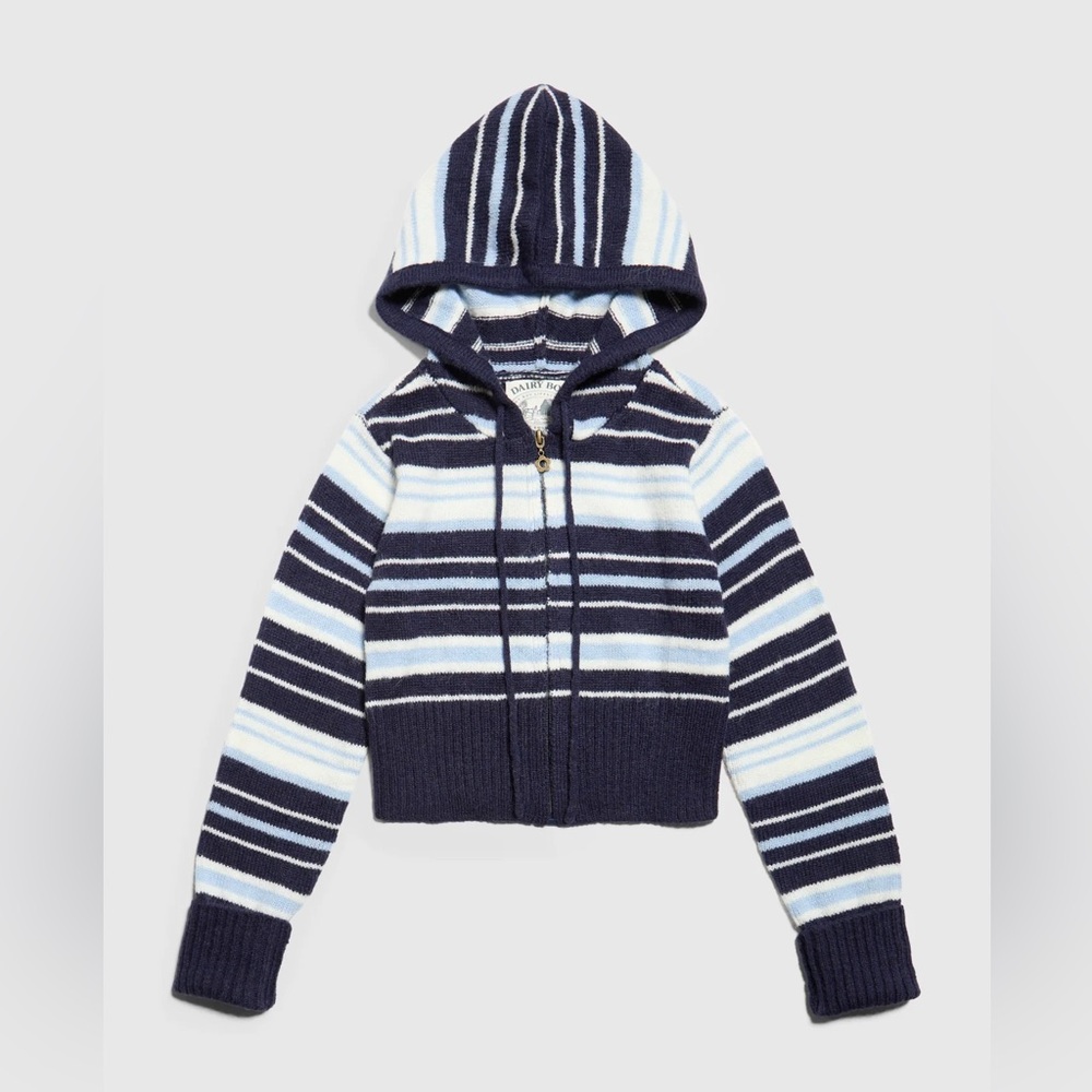 Dairy Boy Surfside Striped Knit Zip Up Ocean Blue